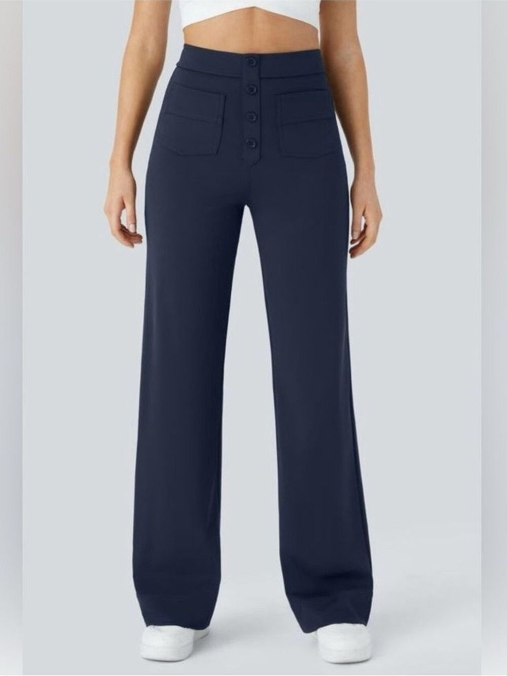 Halara Navy Pants High Waisted Straight Leg Pockets Size XL